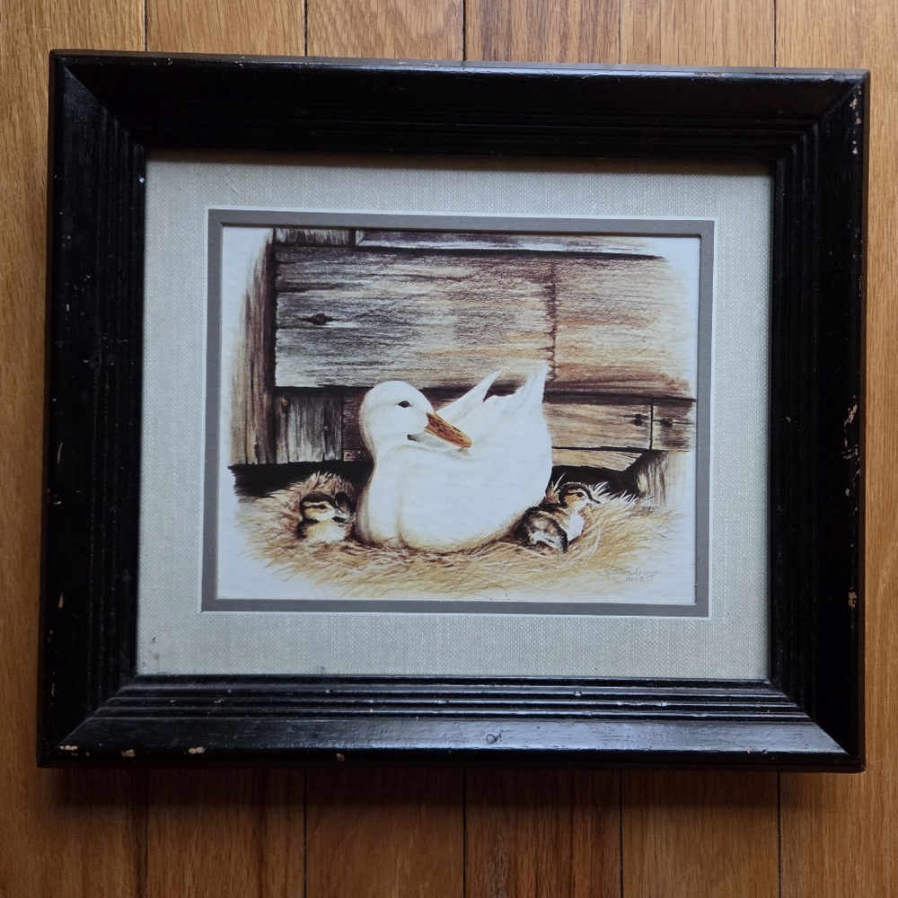 Vintagw Black Framed Duck Art Print